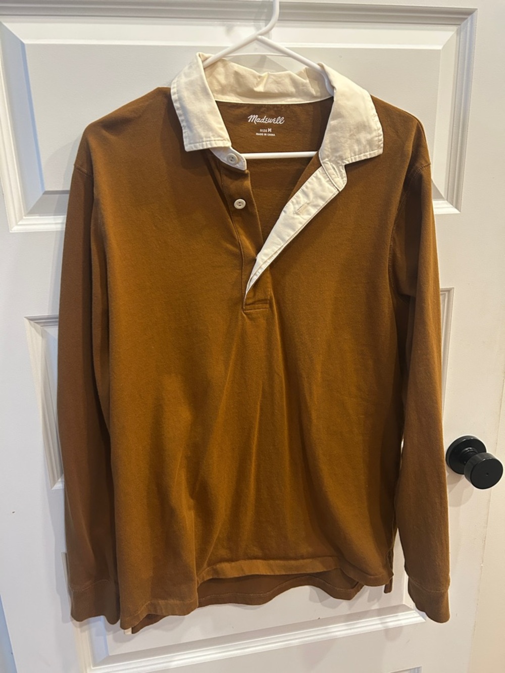 Madewell Long-Sleeve Rugby Polo in Brown with Contrast Collar M
